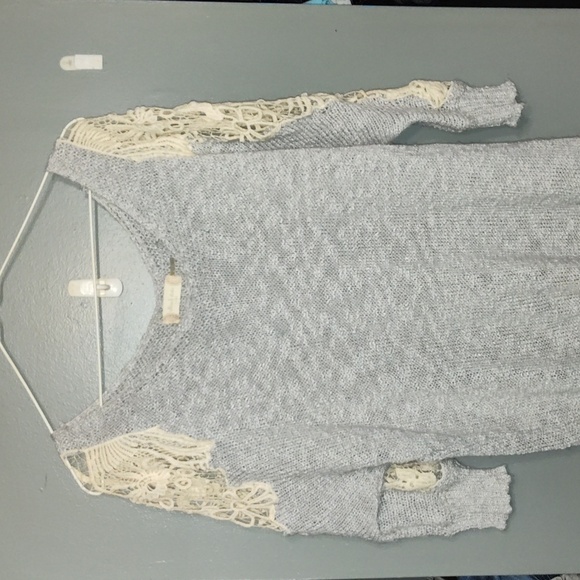 Altered state long gray and lace and knit shoulder sweater size small medium - Picture 1 of 12